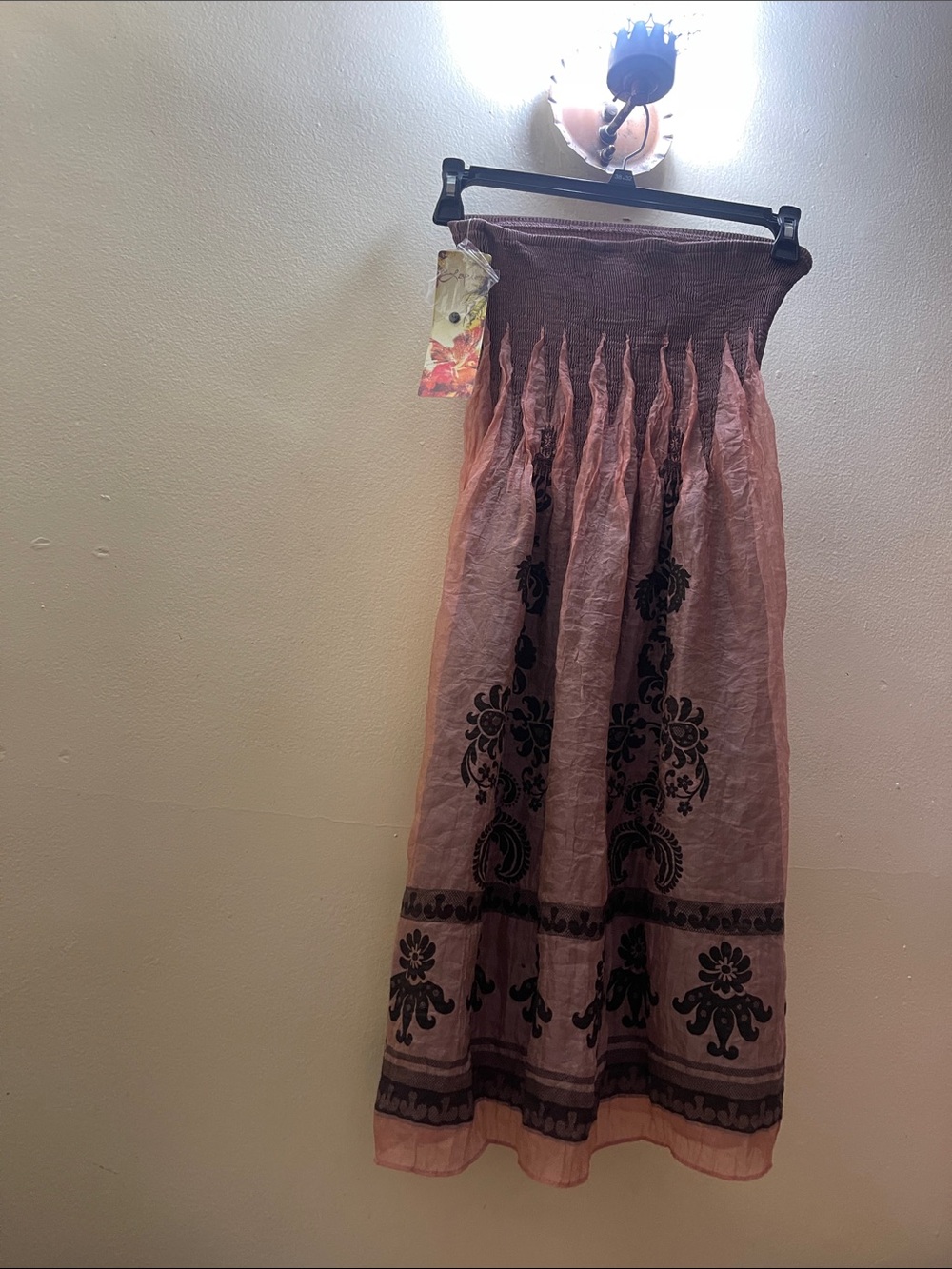 Lapis Boho Fairy Midi Dress  bronze Shimmery Print Smocked One Size - Picture 4 of 4